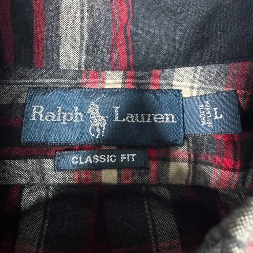 Polo Ralph Lauren Classic Fit Button Down Shirt Mens L Red Black Plaid Flannel